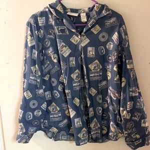 Jean button up shirt with postage stamp details